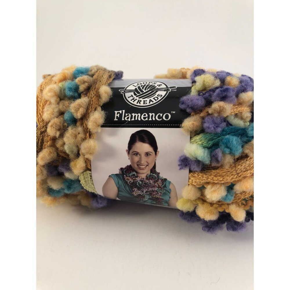 1 Skein Loops and Threads Flamenco 24 yards. Color Desert Sunset. Pompoms